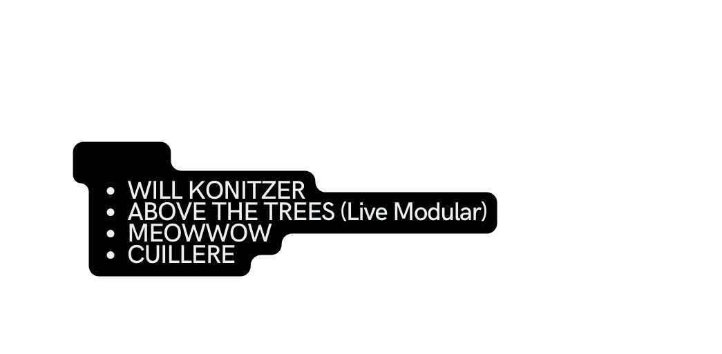 Lineup WILL KONITZER ABOVE THE TREES Live Modular MEOWWOW CUILLERE